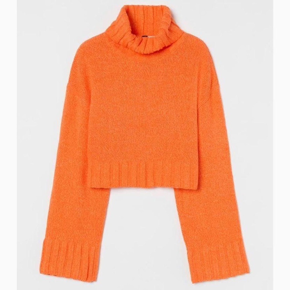 Turtleneck Cropped Orange Sweater H&M M